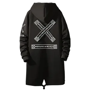 Men's "X" Print Fleece Lined Windbreaker Hooded 3/4 Length Trenchcoat to 5X Big & Tall