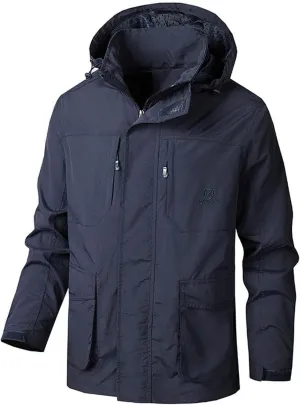 Mens Rain Jacket Waterproof with Hooded Hiking Coat Lightweight Windbreaker Outdoor Sports Soft Hoodies Jackets Coats