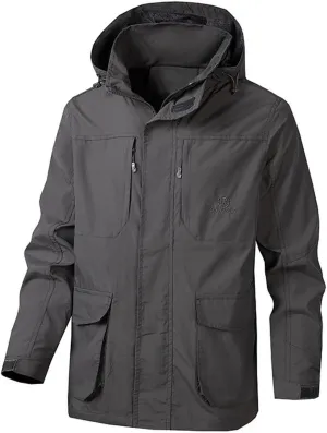 Mens Rain Jacket Waterproof with Hooded Hiking Coat Lightweight Windbreaker Outdoor Sports Soft Hoodies Jackets Coats