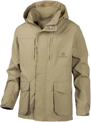 Mens Rain Jacket Waterproof with Hooded Hiking Coat Lightweight Windbreaker Outdoor Sports Soft Hoodies Jackets Coats