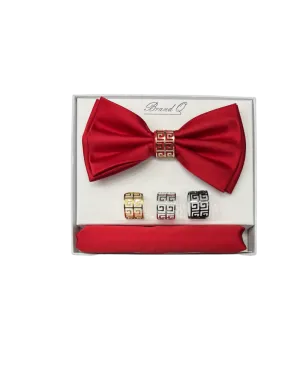 Men's Red Satin Bowtie with hanky and ring