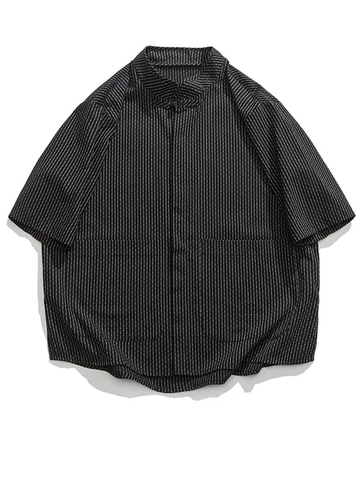 Men's Retro Tang Suit Stripe Stand Collar Summer Linen Shirt