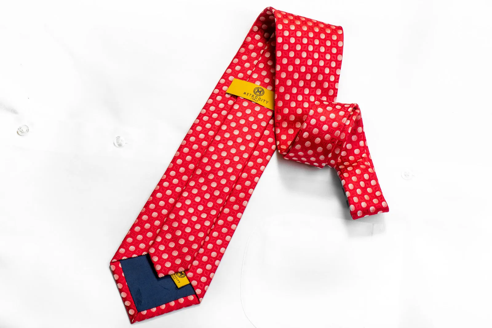 Men's Rhinestone Silk Necktie Geometric Circles On Red