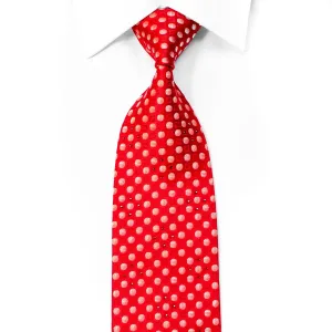 Men's Rhinestone Silk Necktie Geometric Circles On Red
