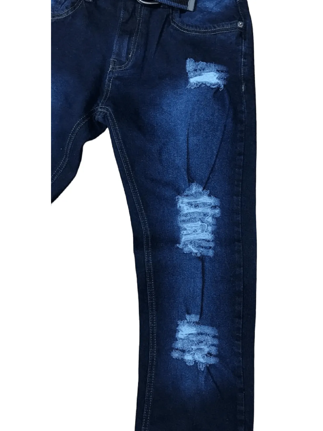 Mens Ripped Denim Jeans Peviani Tapered Fit Dark Blue With Belt Jean Pants W30