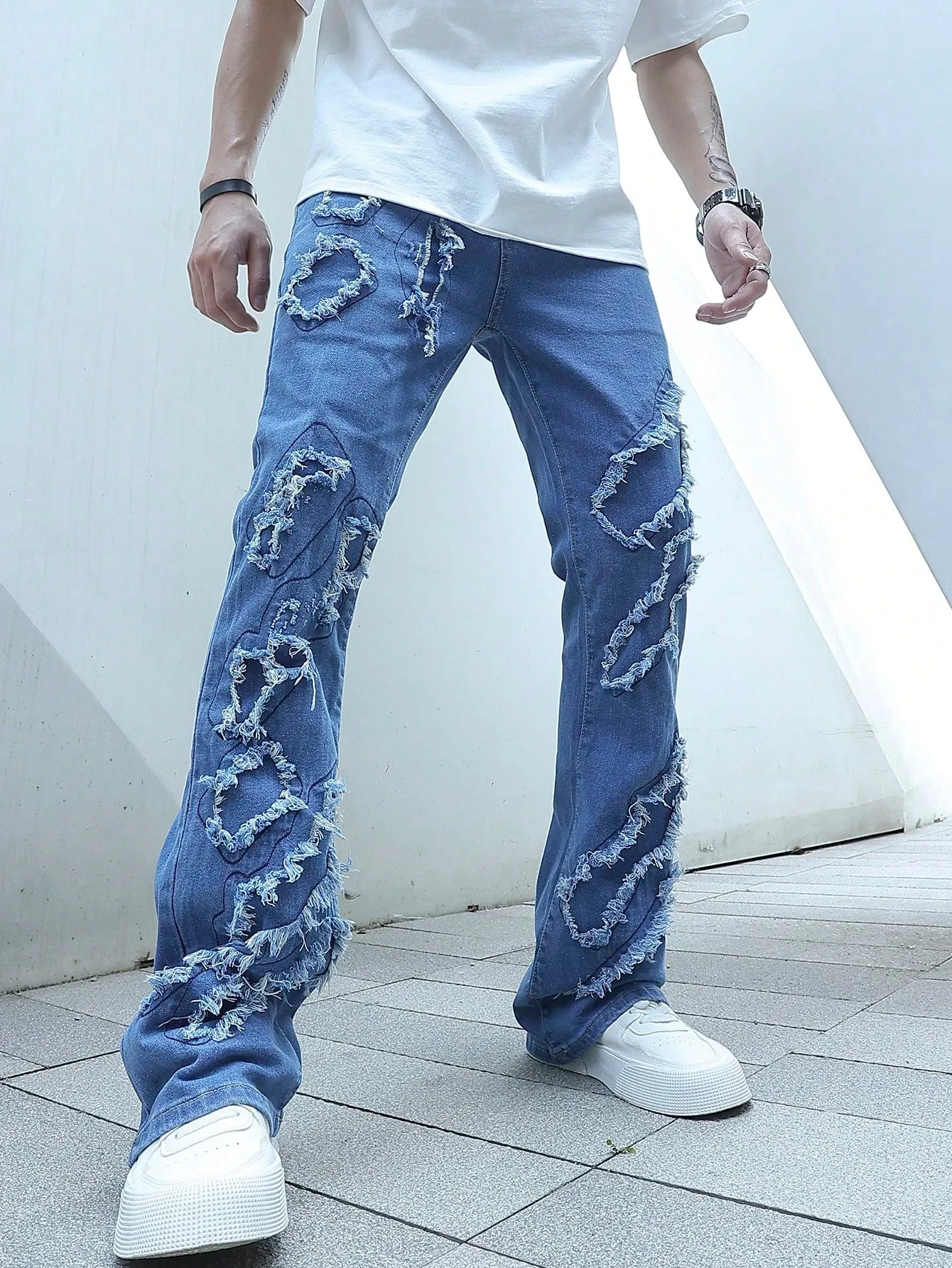 Men's Ripped Frayed Drip  Jeans