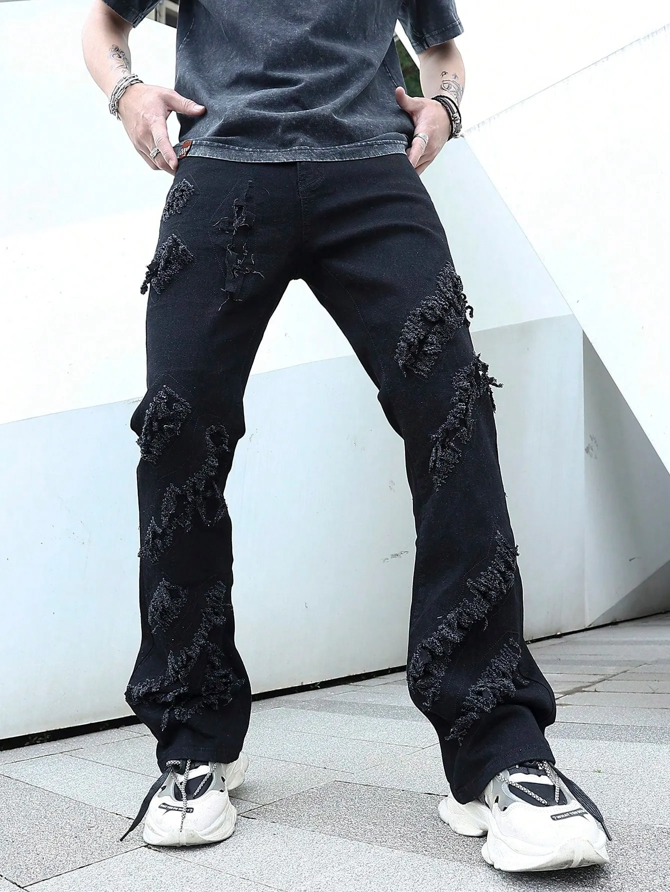 Men's Ripped Frayed Drip  Jeans