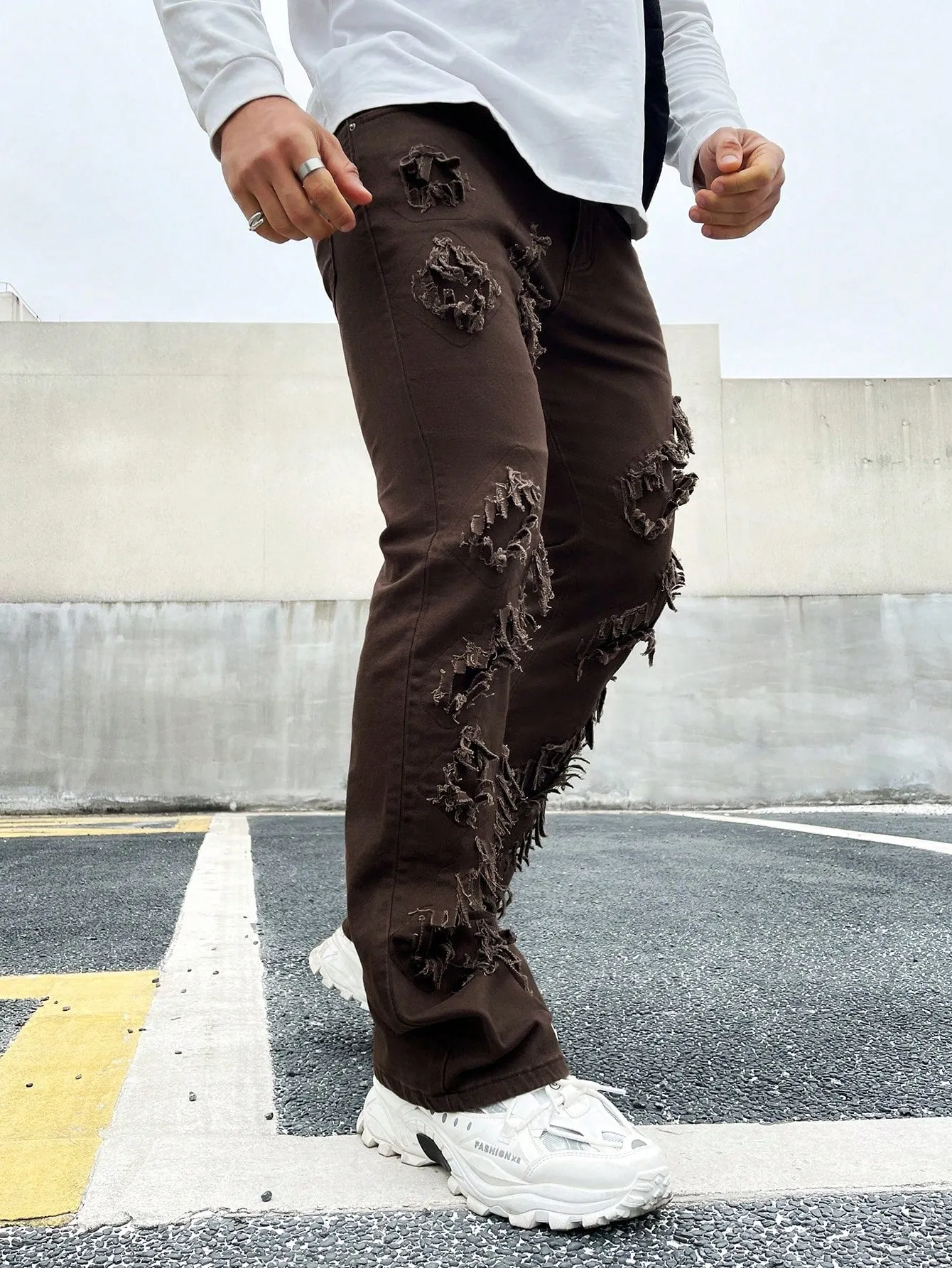 Men's Ripped Frayed Drip  Jeans