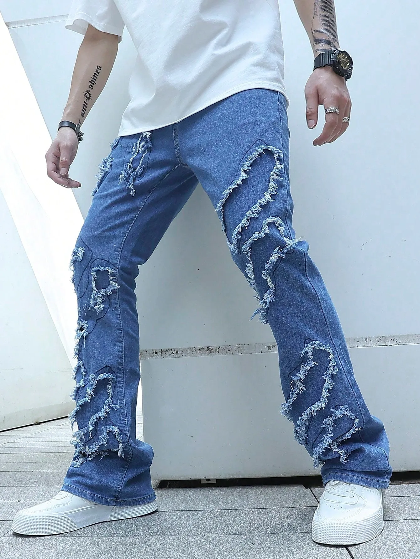 Men's Ripped Frayed Drip  Jeans
