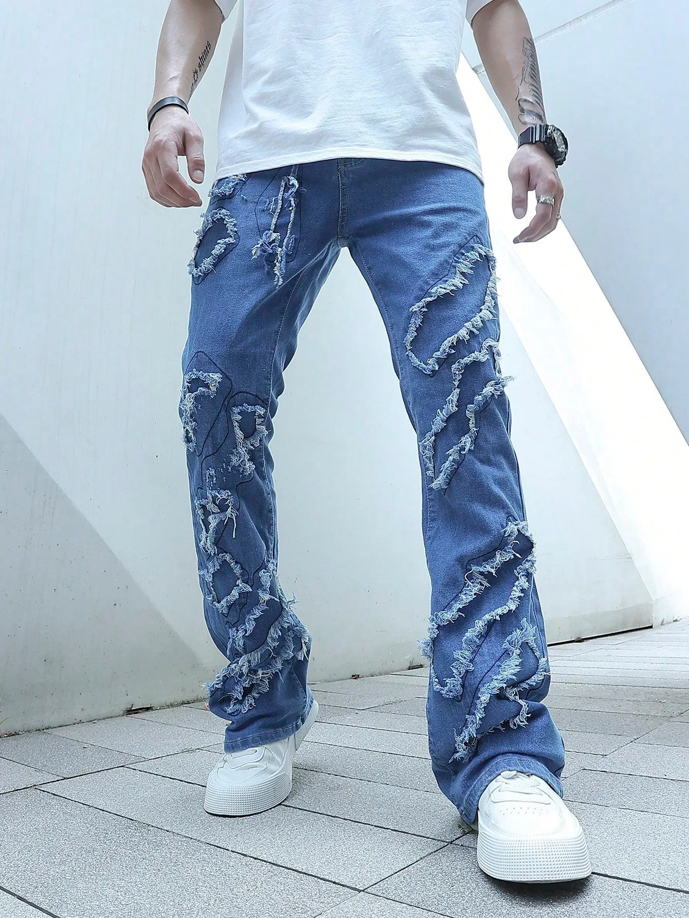 Men's Ripped Frayed Drip  Jeans