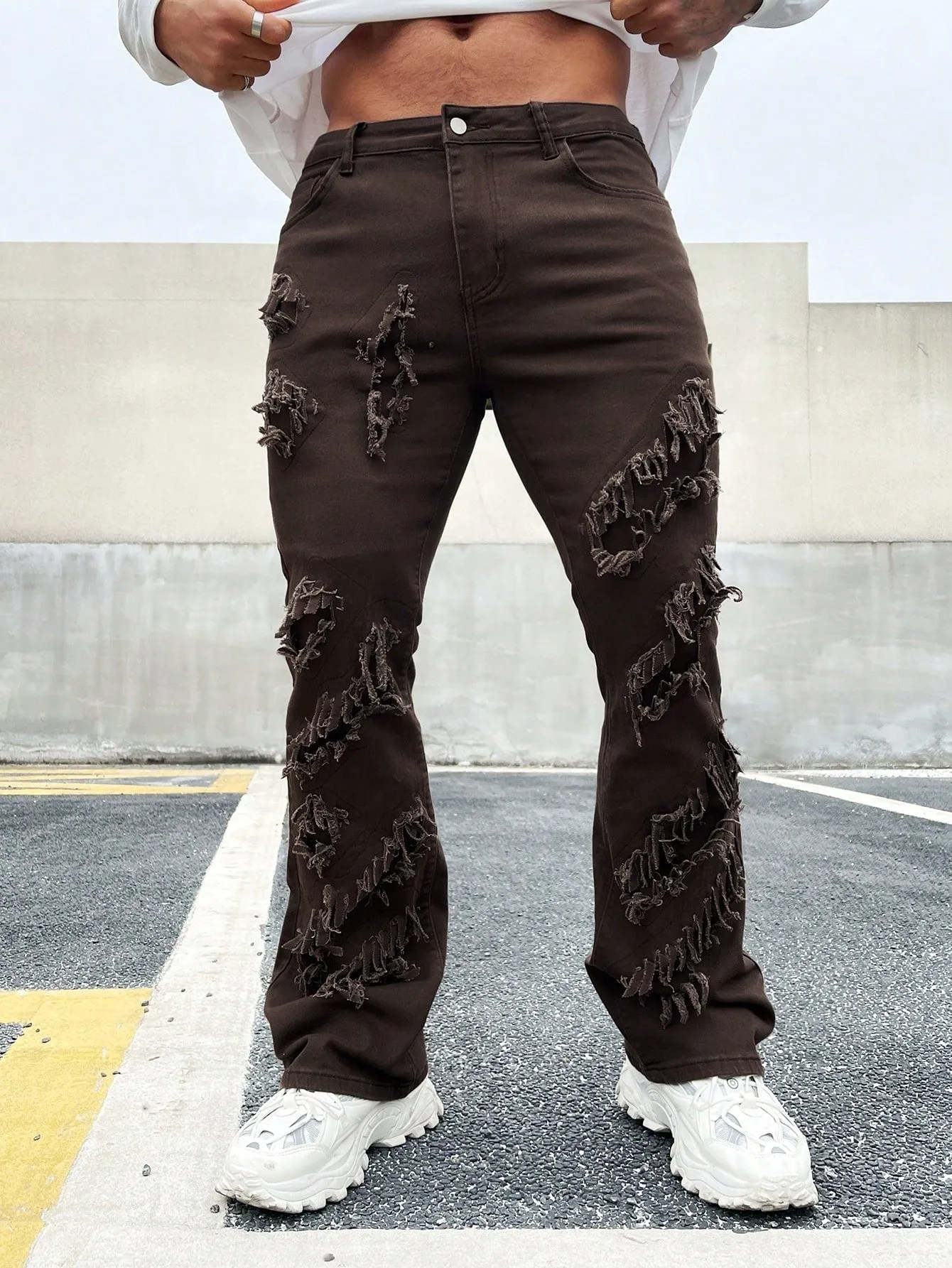 Men's Ripped Frayed Drip  Jeans