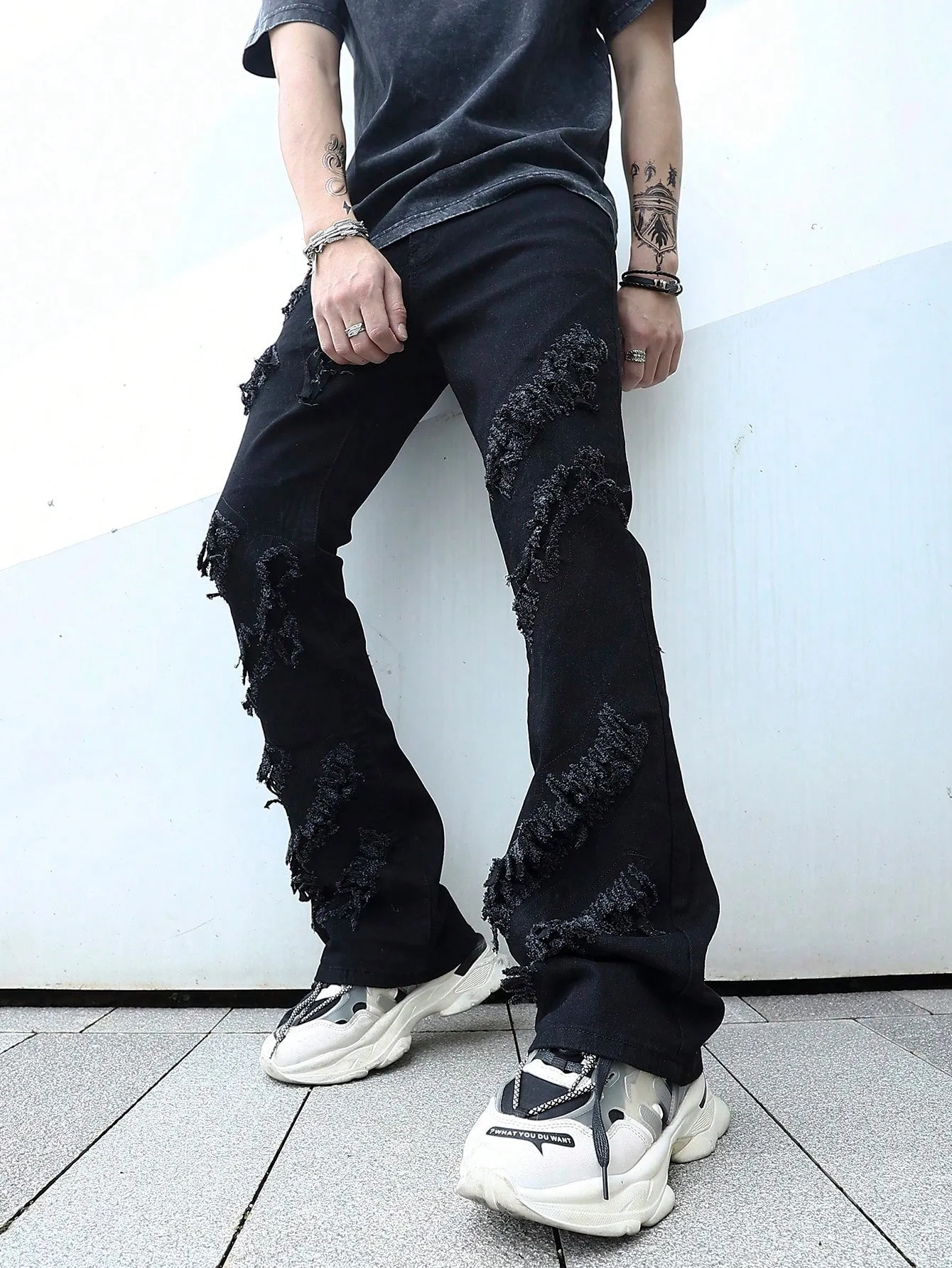 Men's Ripped Frayed Drip  Jeans