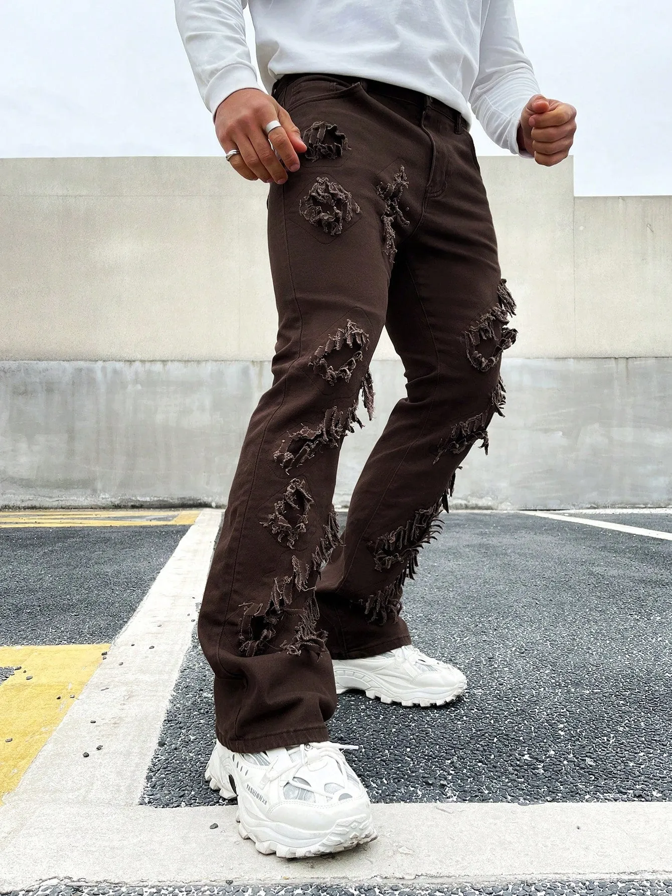 Men's Ripped Frayed Drip  Jeans