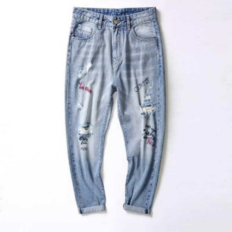 Men's Ripped Jeans With Embroidery