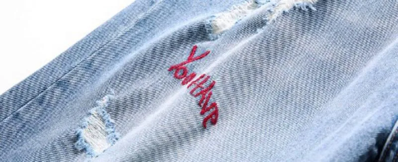Men's Ripped Jeans With Embroidery