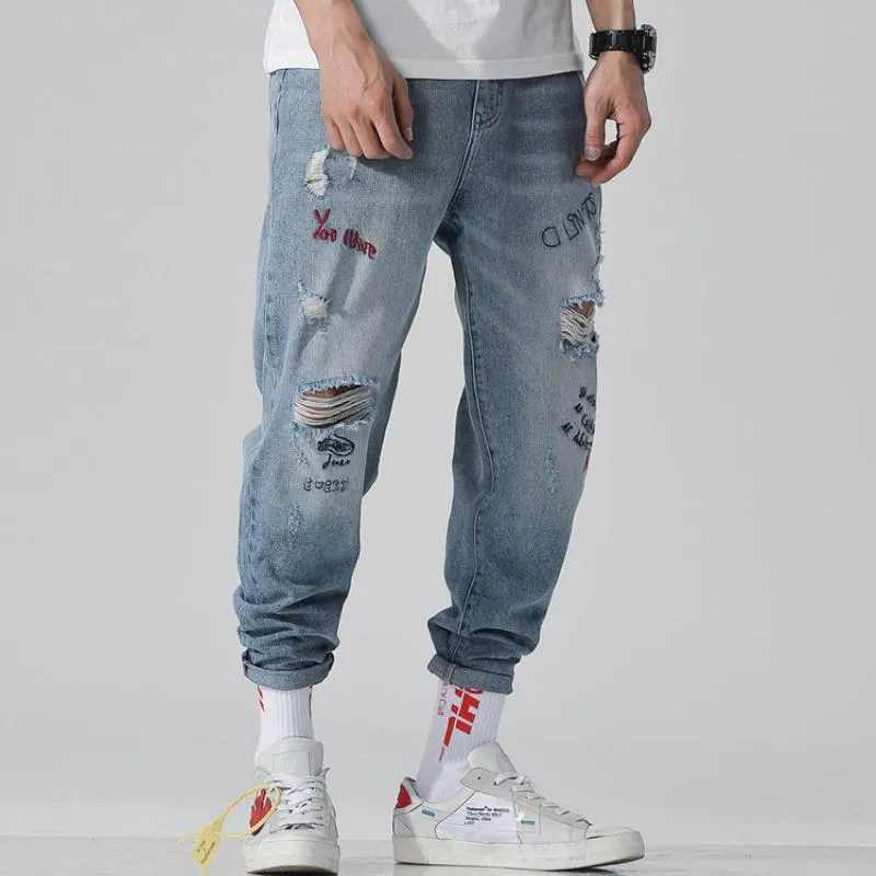 Men's Ripped Jeans With Embroidery