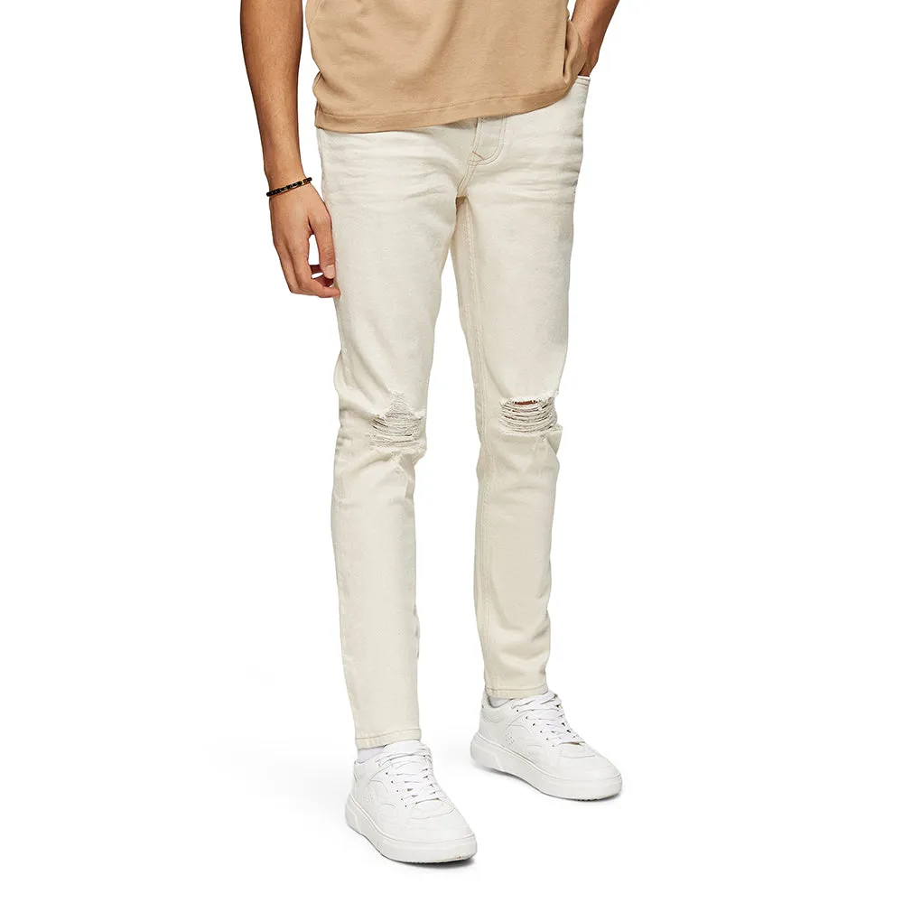 Men's Ripped Skinny Jeans,Beige