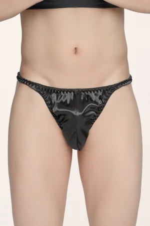 Men's Satin Tanga Briefs - Black