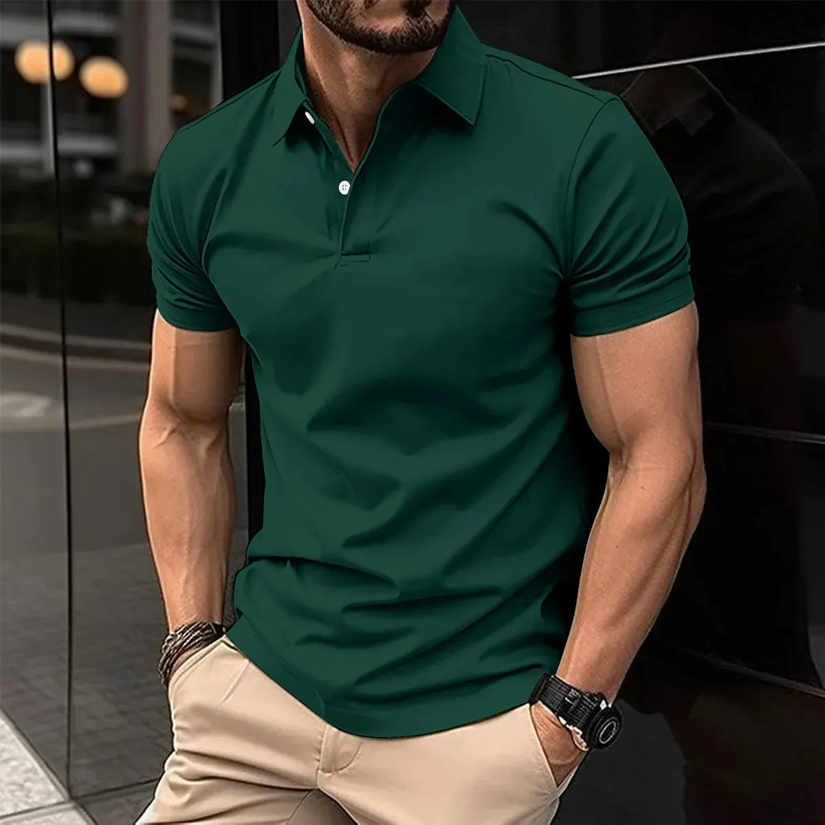 Men's Short Sleeve Polo Shirt with Splice Stripe Printing