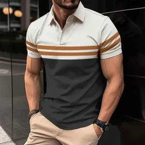 Men's Short Sleeve Polo Shirt with Splice Stripe Printing