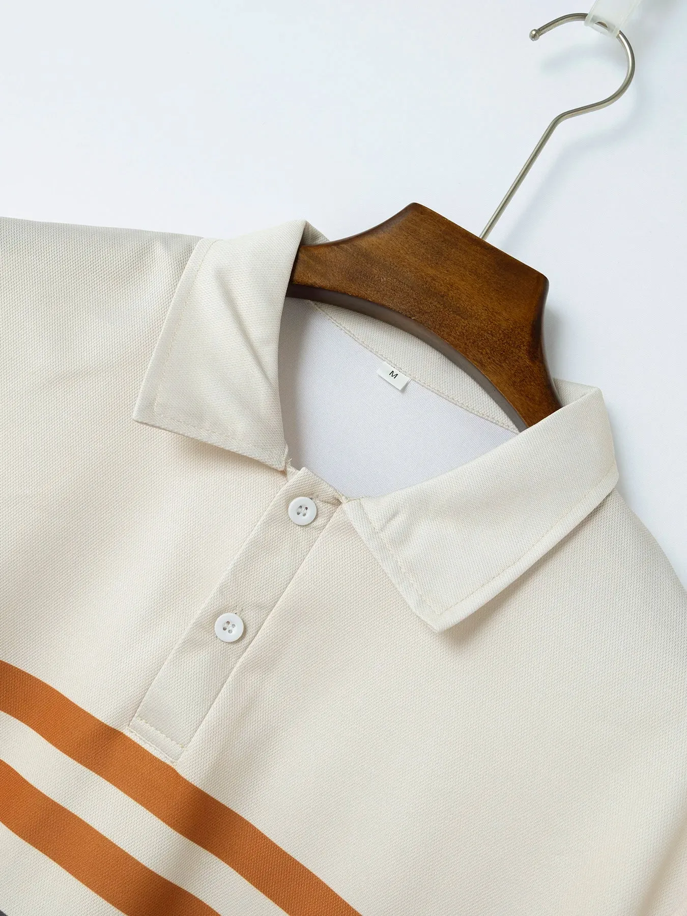 Men's Short Sleeve Polo Shirt with Splice Stripe Printing