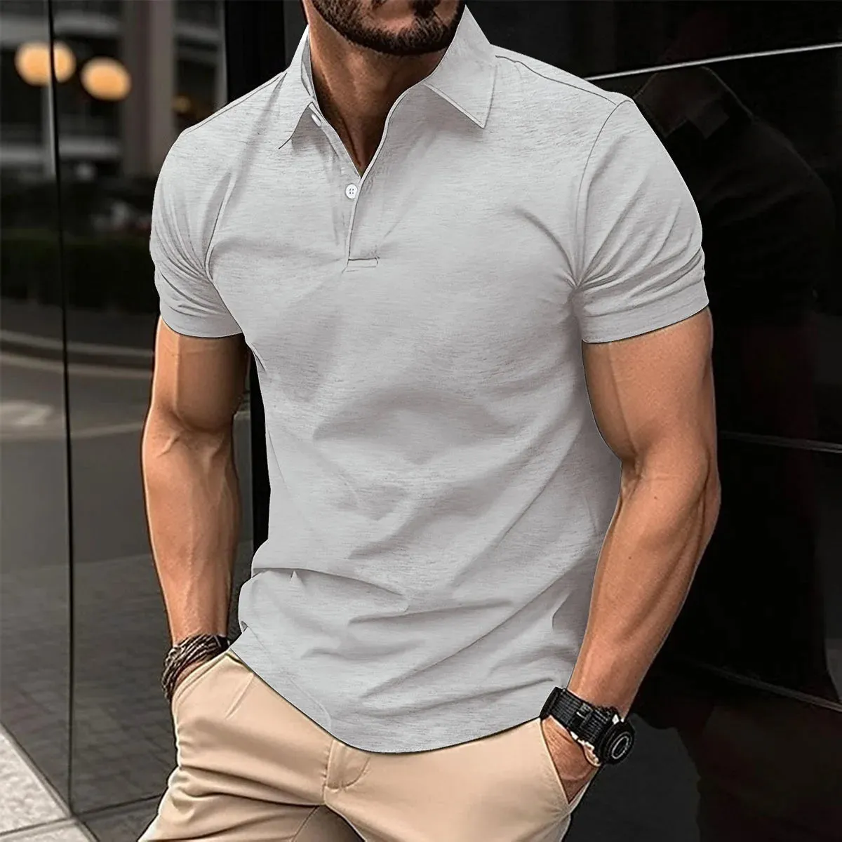 Men's Short Sleeve Polo Shirt with Splice Stripe Printing