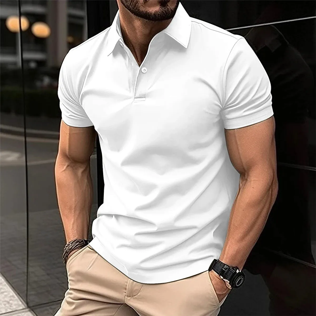 Men's Short Sleeve Polo Shirt with Splice Stripe Printing