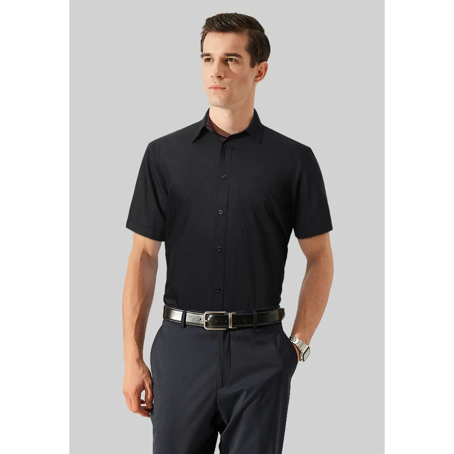Men's Short Sleeve Shirt with Pocket - B1-BLACK B
