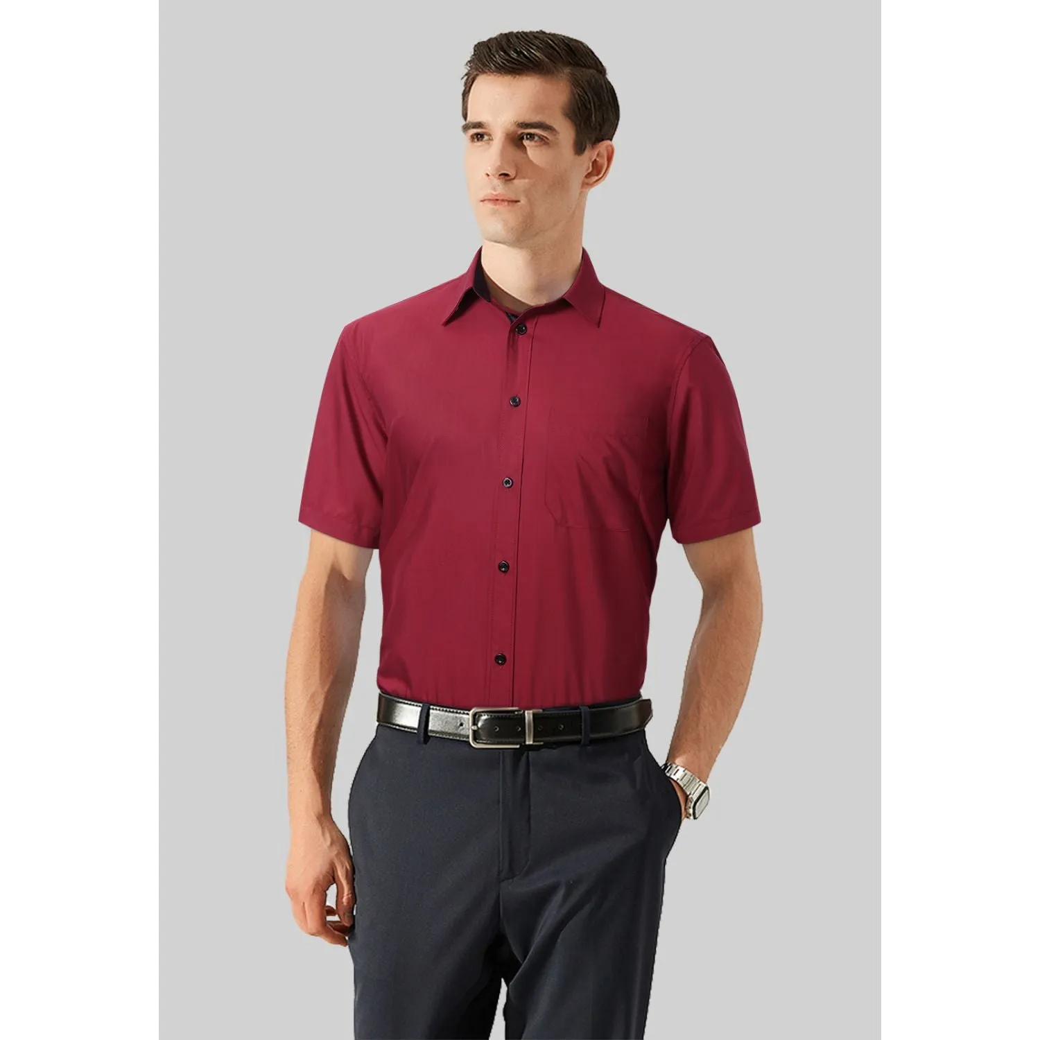 Men's Short Sleeve Shirt with Pocket - B1-RED