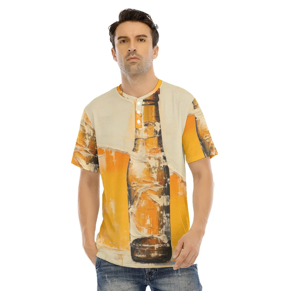 Men's Short Sleeve T-shirt With Button Closure#y205