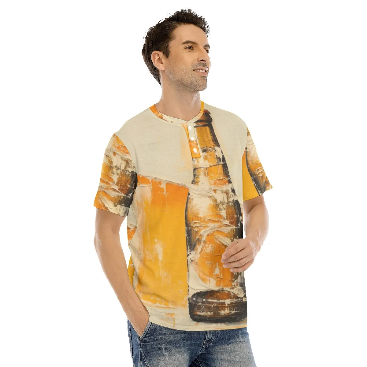 Men's Short Sleeve T-shirt With Button Closure#y205