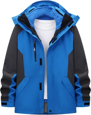 Men’s Ski Jacket 3 in 1 Waterproof Winter Jackets Snow Jacket Windproof Hooded with Inner Warm Fleece Coat Anorak