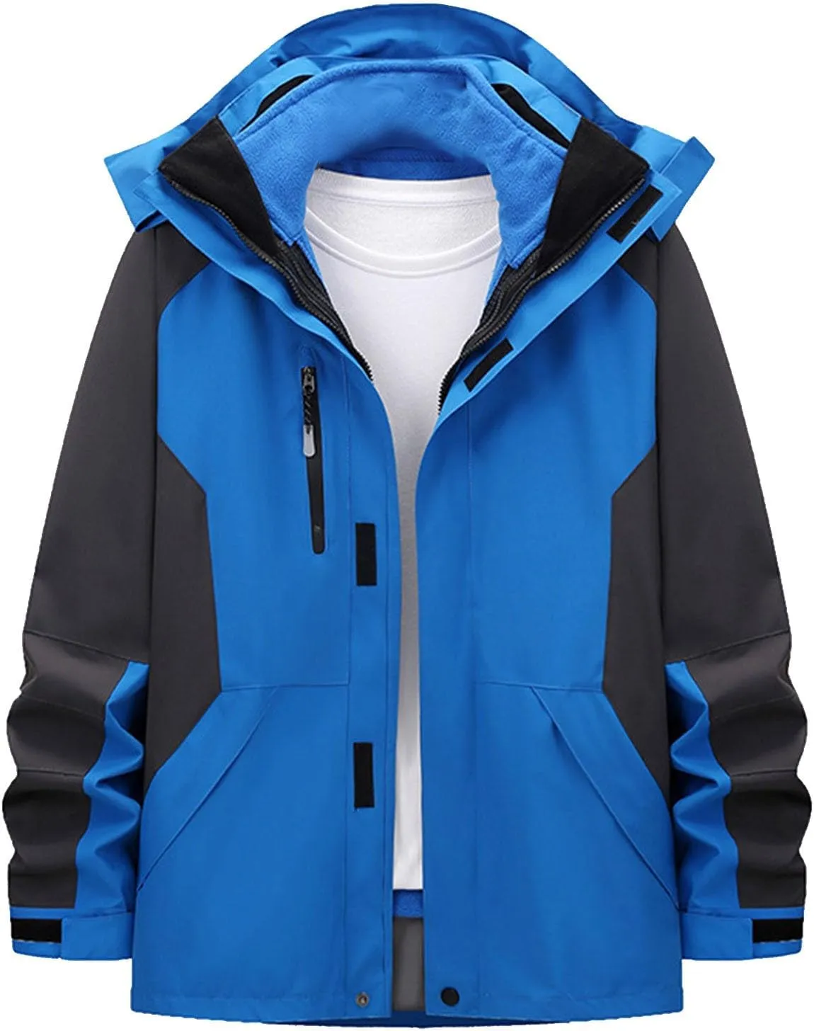 Men’s Ski Jacket 3 in 1 Waterproof Winter Jackets Snow Jacket Windproof Hooded with Inner Warm Fleece Coat Anorak