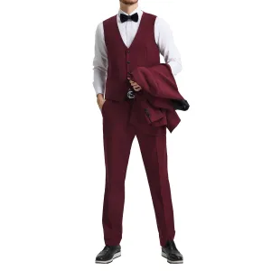 Men's Slim-Fit Burgundy Three-Piece Suit