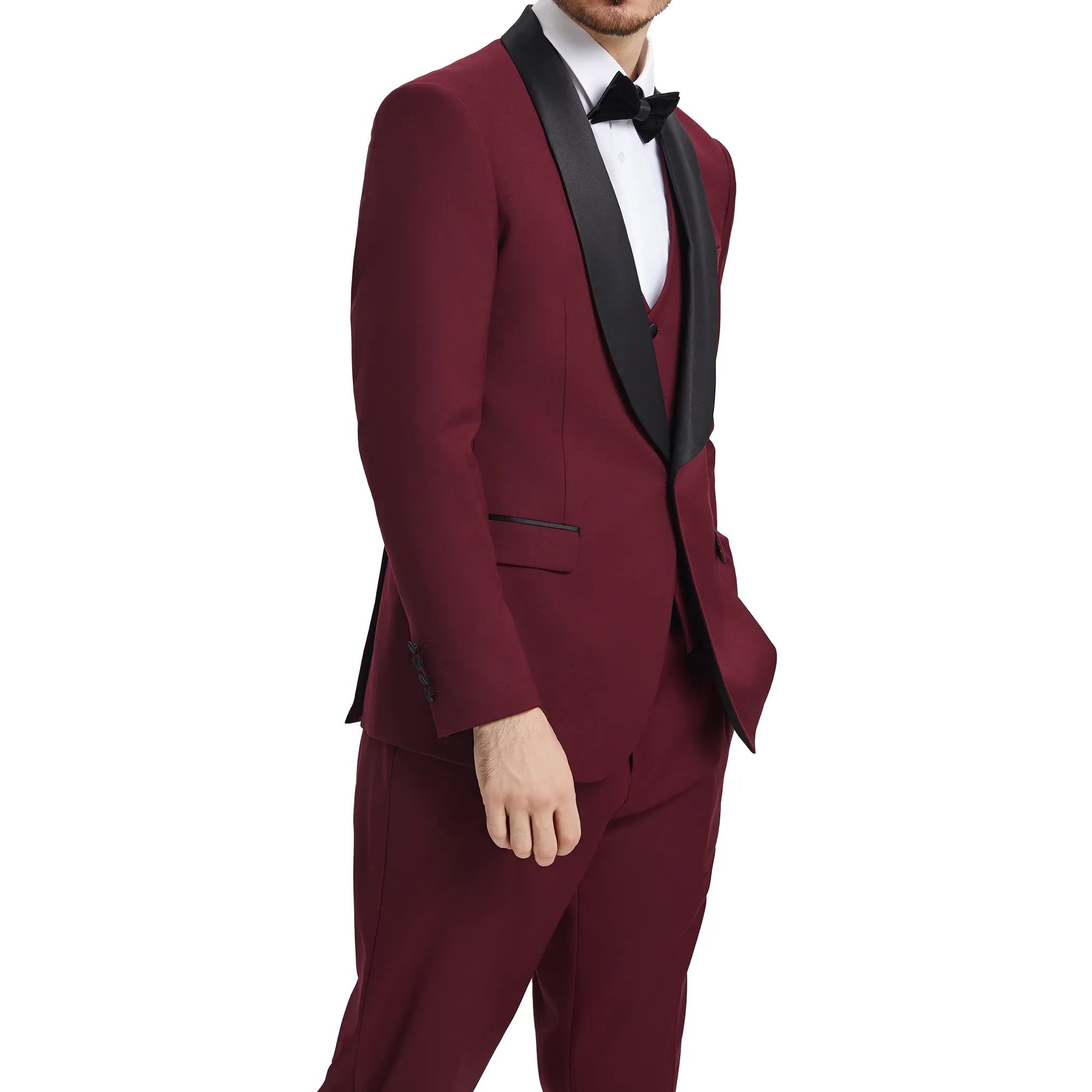 Men's Slim-Fit Burgundy Three-Piece Suit