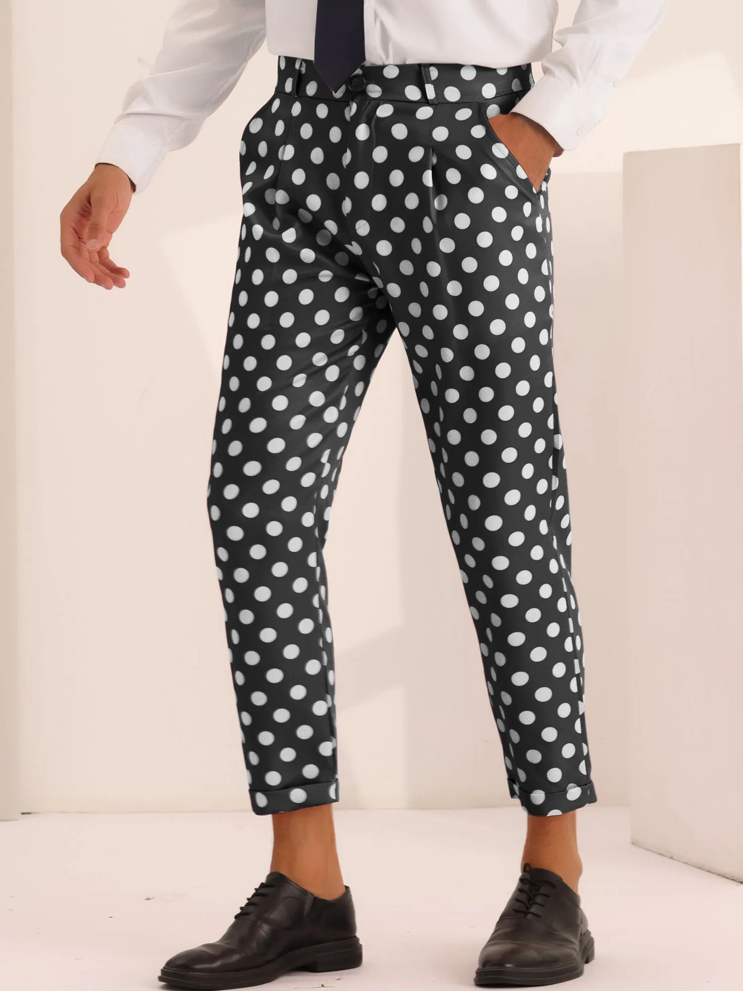 Men's Slim Fit Business Printed Cropped Dress Pants