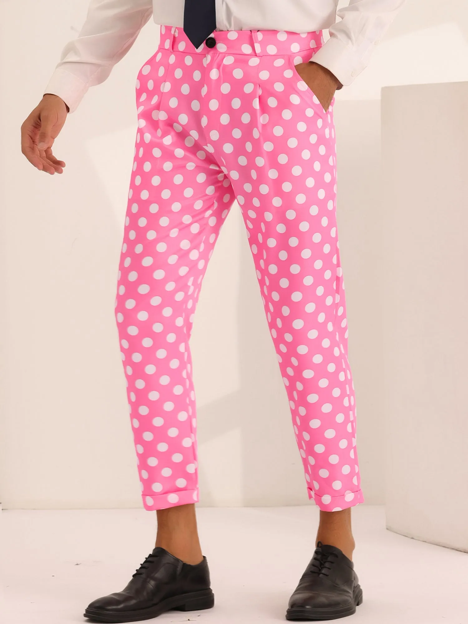 Men's Slim Fit Business Printed Cropped Dress Pants
