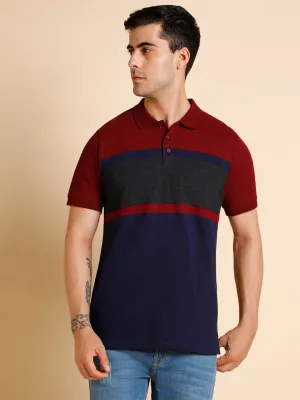 Men's Slim Fit  Colorblocked Maroon Polo T-Shirt