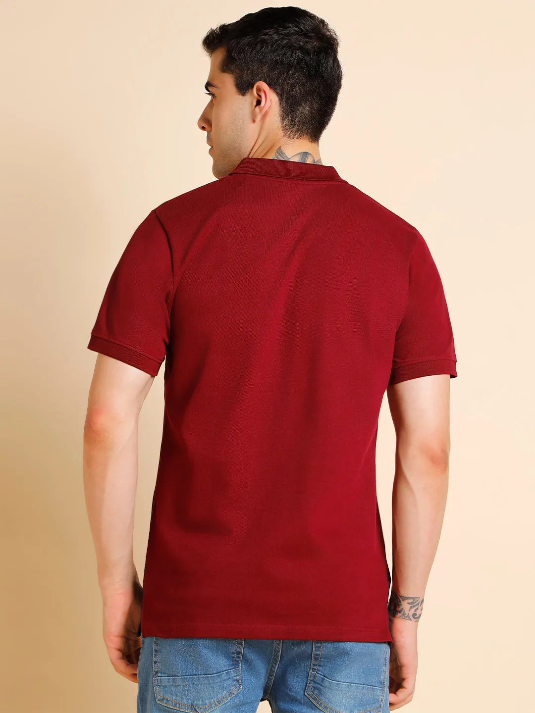 Men's Slim Fit  Colorblocked Maroon Polo T-Shirt