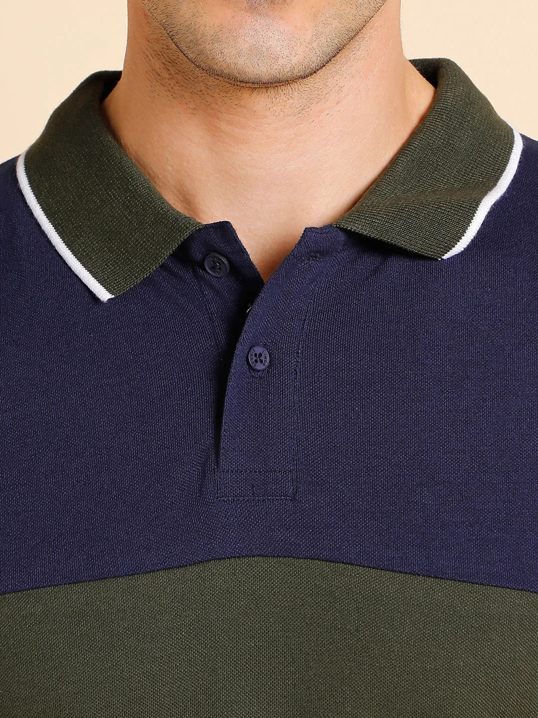 Men's Slim Fit  Colorblocked Olive Polo T-Shirt