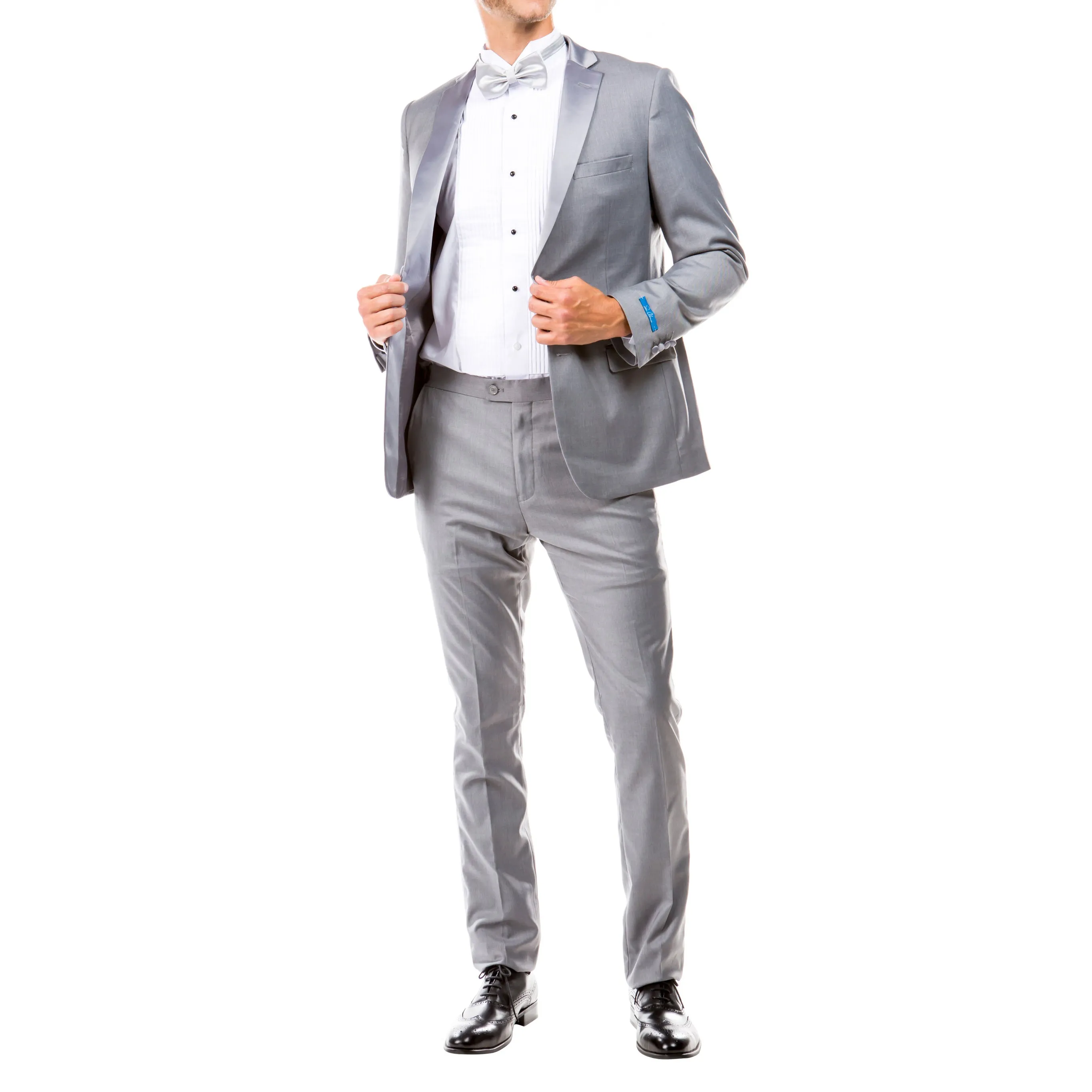 Men's Slim-Fit Light-Grey Tuxedo with Satin Lapel