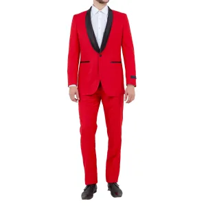 Men's Slim-Fit Red Tuxedo with Black Satin Shawl Lapel
