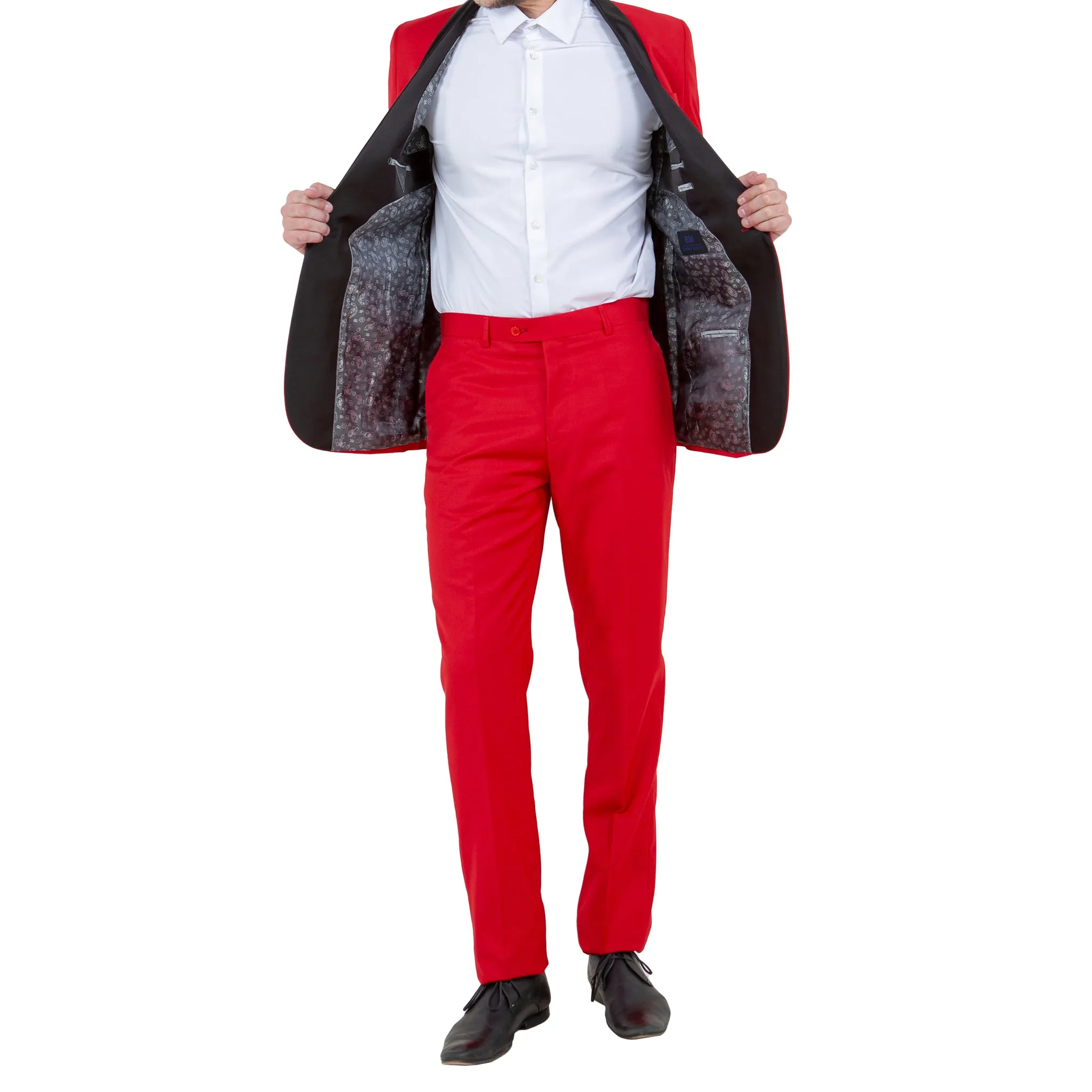 Men's Slim-Fit Red Tuxedo with Black Satin Shawl Lapel
