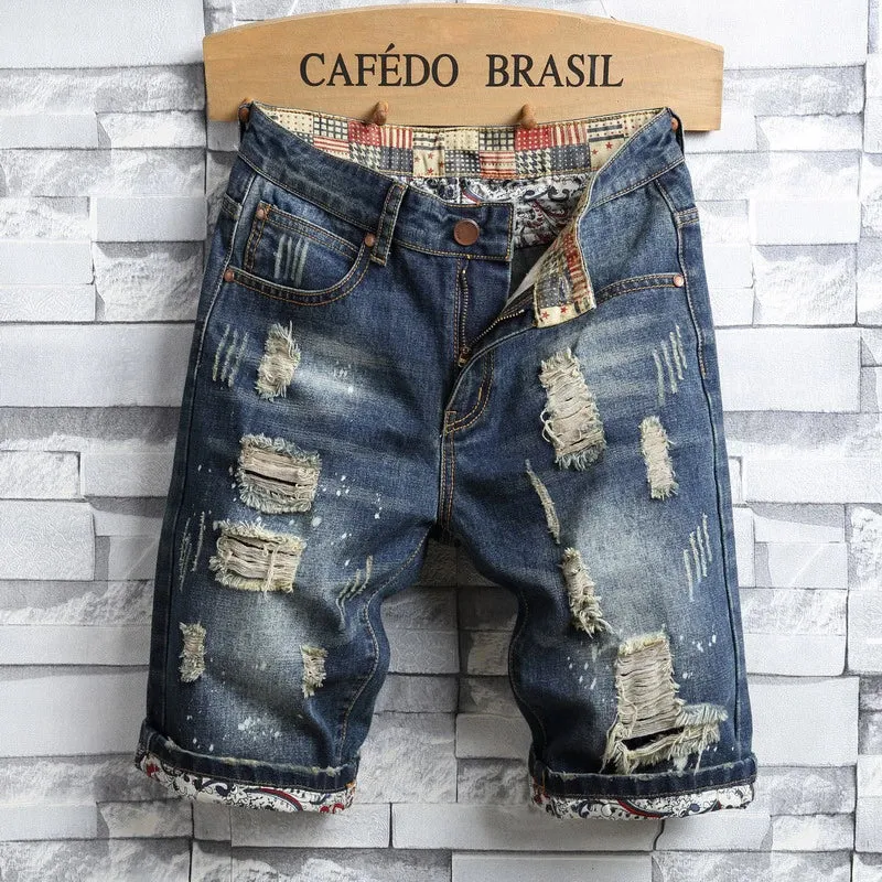 Men's Slim Ripped Denim Shorts