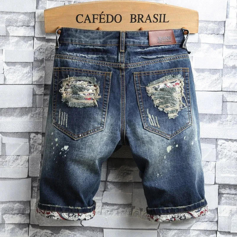 Men's Slim Ripped Denim Shorts