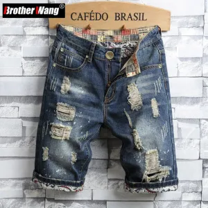 Men's Slim Ripped Denim Shorts