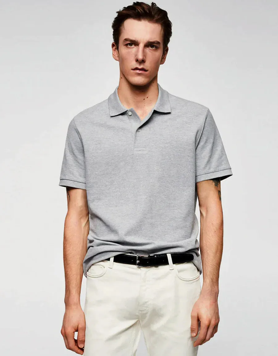 Men's Solid Basic Short Sleeve Polo Shirt-Grey