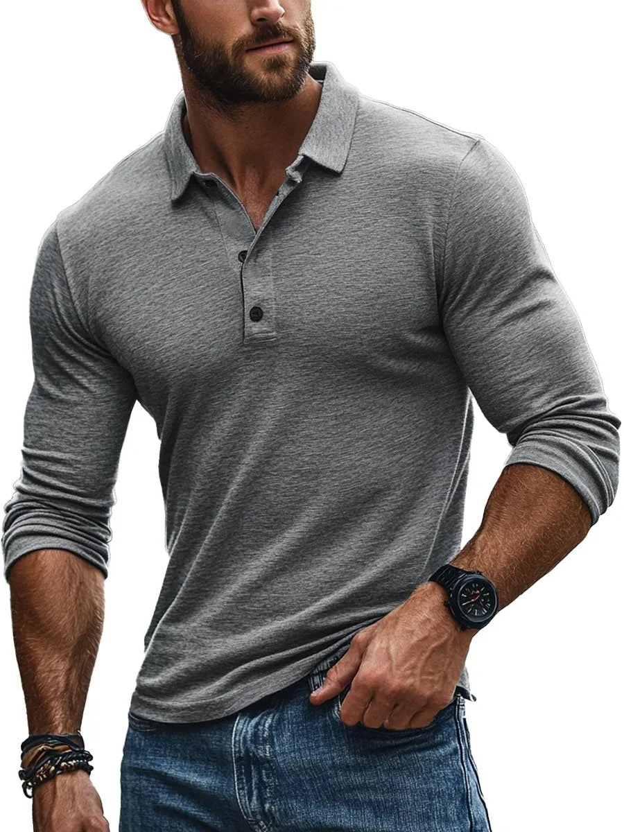 Men's Solid Color All-Match Casual Long-Sleeved Polo Shirt