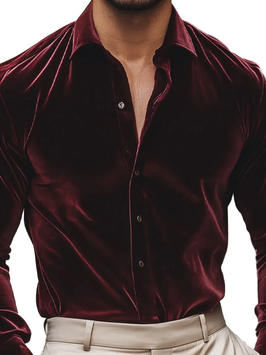 Men's Solid Color Velvet Long Sleeve Shirt