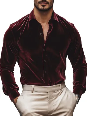 Men's Solid Color Velvet Long Sleeve Shirt